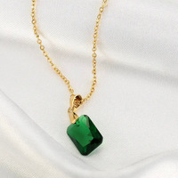 Kadınlar için Zümrüt Yeşili Dikdörtgen Kolye, 15mm, Altın Kaplama Pirinç Geometrik Kristal, Vintage Minimalist, Altın