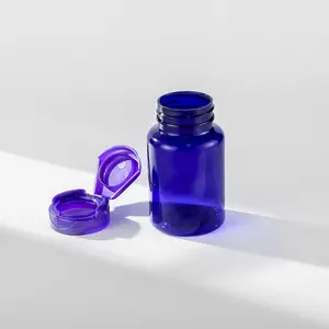 Botol pil biru obat Tablet kapsul plastik PET botol pil Jar untuk pil medis Vitamin herbal Ginseng bubuk suplemen