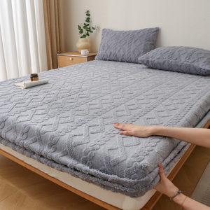 Thick Taffeta Plush <strong>Fitted</strong> <strong>Sheet</strong> Cable Knit Textured Warm <strong>Teddy</strong> Fleece Mattress Cover Deep Pocket Anti-slip Bed <strong>Sheet</strong> for Winter - Product Image 4