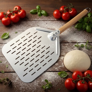 YINHAO Spatule à <span class=keywords><strong>pizza</strong></span> professionnelle en aluminium 14x12 pouces avec manche en bois amovible, pelle à <span class=keywords><strong>pizza</strong></span> perforée en métal pour retourner les pizzas - Product Image 1