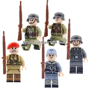 wholesale WW2 Building Block Bricks Plastic Figure Toy Set 6 styles Military Army Battle Weapon Kit