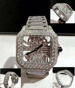 Reloj de Lujo con Incrustaciones de Moissanita Negra VVS1 Cuadrada en Acero Inoxidable, Estilo Hip Hop para Hombre y Mujer, con Certificado de Autenticidad - Product Image 1