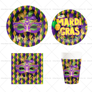 DAMAI - Vajilla Desechable para Fiesta de Mardi Gras, Platos de Papel, Servilletas, Vasos, Máscaras de Disfraces, Decoraciones - Product Image 5