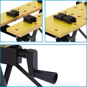 Banco da Lavoro Pieghevole con Piano in MDF 61x56x79 cm, Morsetti Regolabili per Uso in Officina - Product Image 4