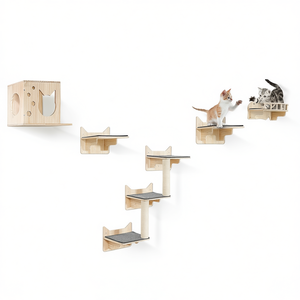 Estantes de pared para gatos, juego de 5 piezas con tablas de salto para anidar y rascar, estilo minimalista para sala de estar - Product Image 1