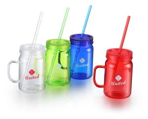 Bocaux Mason personnalisés sans BPA de 16 oz, forme carrée ou ronde, avec poignée et couvercle - Product Image 1