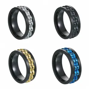 JZ23080 Wide Stainless Steel Rotatable Gear Spinner Anxiety Relief Ring Rings For Men