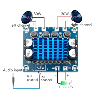 TPA3110 XH-A232 Digital Stereo <b>Amplifier</b> Board 2.0 Channel 30W+30W Audio Power Amp Module DC 8-26V 3A for DIY <b>Speaker</b> - Product Image 4