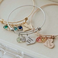 Bracelet jonc extensible avec breloques, cadeau de sympathie pour elle, jonc ouvert réglable avec pierre de naissance