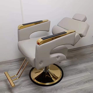 Fauteuil de barbier inclinable en cuir avec pompe hydraulique réglable en hauteur, noir et or, mobilier de <span class=keywords><strong>salon</strong></span> pour hôtels et salons de beauté - Product Image 5