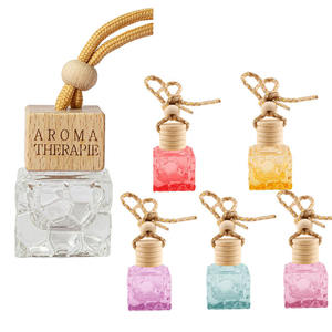 8ML Square Water Cube Refillable Empty Hanging Car Air Freshener <b>Diffuser</b> <b>Bottles</b> With Screw Wood Cap - Product Image 1