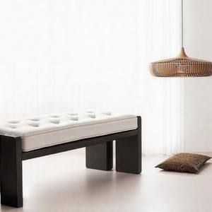 Banc minimaliste en bois massif avec coussin capitonné blanc, meuble pour salon, chambre à coucher, entrée, banc long - Product Image 3