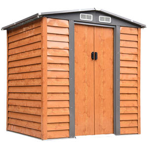 आधुनिक डिजाइन धातु जस्ती इस्पात भंडारण शेड लकड़ी अनाज प्रभाव बगीचे शेड उपकरण भंडारण घर - Product Image 1