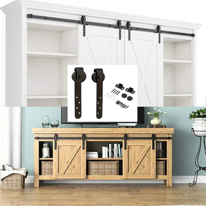 Quincaillerie moderne pour porte coulissante de <span class=keywords><strong>grange</strong></span> en bois massif de 39 pouces avec finition thermolaquée pour armoire, meuble TV, usage hôtelier, crochets en J noirs - Product Image 4