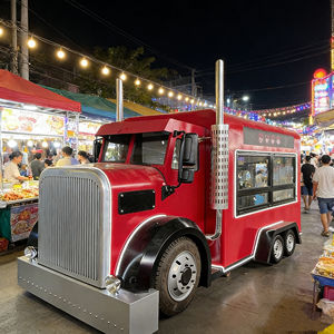 Camion de restauration mobile rouge audacieux style poids lourd avec tuyaux d'échappement chromés, climatiseur et garantie de 2 ans pour marché nocturne - Product Image 1