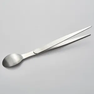 Non-standard Customized Practical 304 Stainless Steel Dual-purpose Chef Tasting Tool Tweezer With Spoon For Commercial