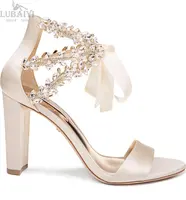Block Heel womens high heels 2022 luxury Wholesale competitive Price embellished shoes Ivory Crystal wedding shoes women
