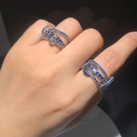 Mode argent plaqué 3 pièces cercle anneaux pavé Bling bleu Zircon Multi pièces pile doigt complet bijoux de mariage