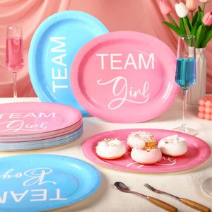 Modern Style Gender Reveal Party Supplies Hot Selling 9 X 9 Inches Appetizer <b>Lunch</b> Dinner Dessert <b>Sets</b> in Blue or Pink Teams - Product Image 2