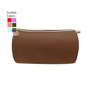 Wholesale PU Leather Cylinder Large Capacity Zipper Makeup Bag Organizer Pouch <b>Travel</b> Cosmetic for Bags for Women - Product Image 1