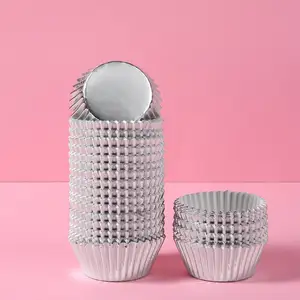 Hot sell round shape disposable 60gsm silver aluminum foil paper base 5cm baking cup for party