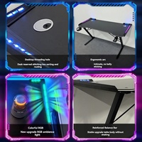 GEDO Vente en gros Bureau d'ordinateur en fibre de carbone en forme de Z avec porte-gobelet à eau RVB et support pour casque d'écoute Nouveau design Bureau de jeu