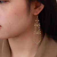 Joyería India 18K oro personalidad encaje oro gota pendientes peso pesado exótico largo borla candelabro pendientes