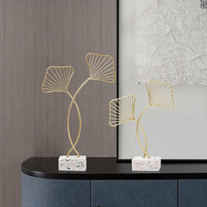 Support de plante en métal de décoration nordique, base de terrazzo électrique plaquée or, feuilles métalliques artificielles, petits ressorts à feuilles - Product Image 4