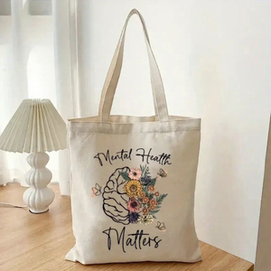 Borsa Shopper in PP con Stampa Cartoon, 'La Salute Mentale è Importante', Regalo Ispirazionale in PLA, Estetica Ecologica per Psicologi - Product Image 1