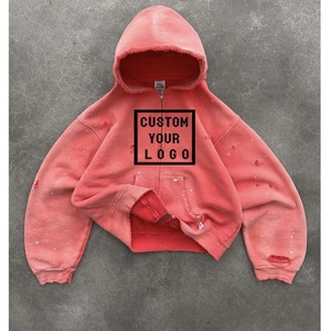 Felpe con Cappuccio Oversize Personalizzate con Logo, Stile Vintage, Effetto Lavato, Schizzi di Vernice, Bordi Sfrangiati, Streetwear - Product Image 2