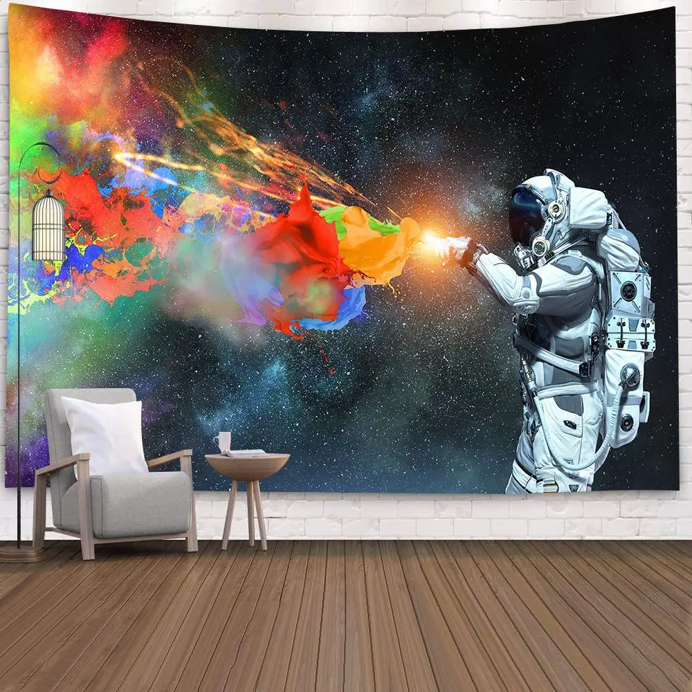 95*73cm uzay astronot goblen dikdörtgen sanat duvar dijital baskı goblen Polyester seyahat halı pedi plaj battaniyesi