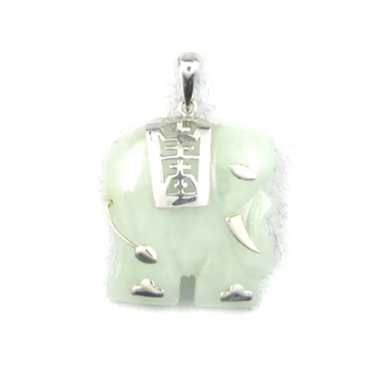 Hot Selling Factory Direct Price 925 Sterling Silver Genuine Natural Green Jadeite Jade Elephant Pendant