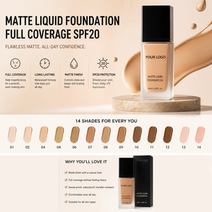 Base de Maquillaje Líquida Mate de Marca Privada, Cobertura Total, Resistente al Agua, Larga Duración, SPF20, Vegana, Cruelty Free, Base de Maquillaje Facial con Logotipo Personalizado - Product Image 6