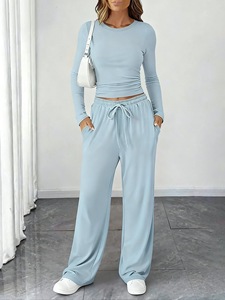 Dropshipping Shopify Womens Slim Fit Casual Set Round Neck Long Sleeve Tracksuit For Sports <b>Yoga</b> Spring Summer Streetwear - Product Image 6