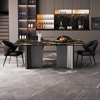 Combinaison Table et Chaises de Salle à Manger Contemporaine en Pierre Naturelle Luxe Ciel Étoilé Brillant, Marbre Rectangulaire Haut de Gamme Léger