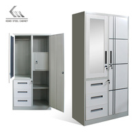 Armoire Indienne Multifonctionnelle Lemari à Portes Coulissantes en Métal avec Miroir