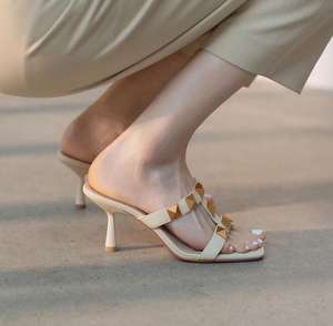 NUEVOS Zapatos de Tacón Alto con Punta Abierta y Tira Trasera para Mujer, de Cuero, Impermeables, para Verano e Invierno - Product Image 2