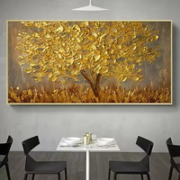 Vente de peinture à l'huile de luxe moderne abstraite arbre doré fleur art mural peinture simple affiche suspendue décoration de la maison vie