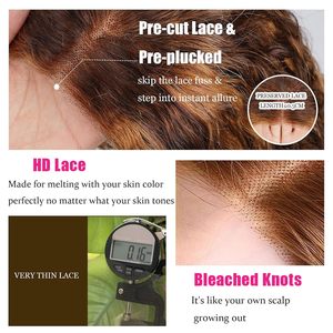 Perruque Bob Fronbanis avec frange, mèches 4/27, sans colle, <span class=keywords><strong>Lace</strong></span> Front, Deep Wave, bouclée, blond miel, densité 180, 16 pouces - Product Image 4