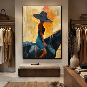 Arte Murale Astratta Retrò Minimalista Moderna Wabi Sabi con Donna a Cavallo, Dipinto a Olio su Tela di Lusso Fatto a Mano su Misura - Product Image 3