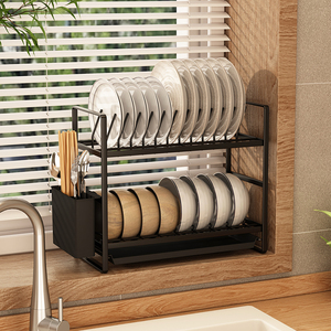 โลหะเฟอร์นิเจอร์รถไฟชั้นวางจานผู้ถือห้องครัวที่มีการระบายน้ำ - Product Image 4