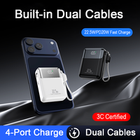 Batterie externe portable OEM 22,5 W avec câbles doubles intégrés, prend en charge la charge de 4 téléphones, design portable, charge rapide