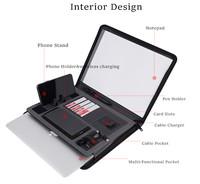 Banco de energía de carga inalámbrica para a4, portafolio con cremallera, carpeta personalizada de cuero suave, bolsa para ordenador portátil de negocios, portafolio de negocios para hombre