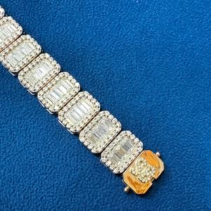 Buena calidad Moissanite redondo y Baguette diamante amarillo chapado en oro plata esterlina 925 tenis joyería pulsera para la venta - Product Image 2