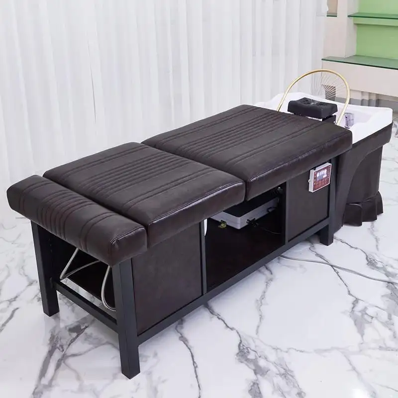 2023 New design hair salon water circulation head therapy washing chair electric thai head treatment shampoo bed with foot spa