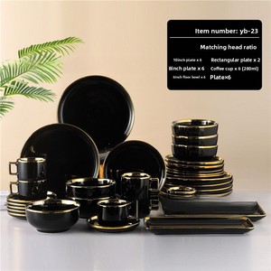 Juego de Vajilla Nórdica de Cerámica de 32 Piezas para Uso Diario, Tazón Moderno para el Hogar con Borde Dorado, Platos Creativos para Frutas, Platos Combinados Creativos - Product Image 1