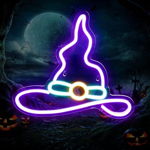 Halloween Witch Hat Letreros Neon LED indoor hanging ambient light shop <b>sign</b> wall decoration light entrance indicator light - Product Image 1