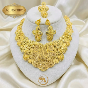 Royal 24K Gold Plated Floral Peacock African <b>Charm</b> Necklace Set Box Chain Elegant Flower Pattern Classic Wedding Fashion - Product Image 1