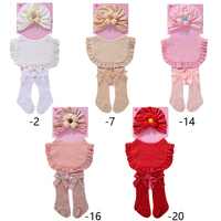 Conjunto de 3 Piezas de Algodón para Bebé Recién Nacida, Gorro Turbante, Babero con Volantes, Calcetines con Lazo, Súper Suave y Transpirable, 0-12 Meses, Regalo para Baby Shower