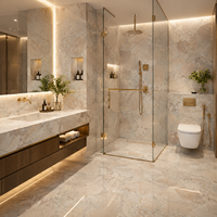 Dalles de pierre frittée brillante beige grande taille, moulées monobloc, idéales pour les murs et sols d'ingénierie de salons modernes